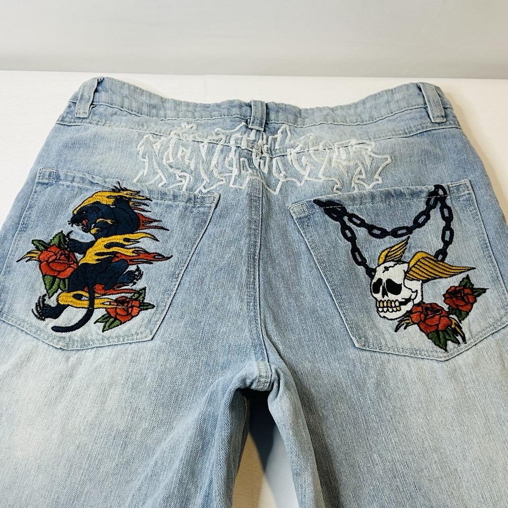 Ninth Hall Ambush Jeans Mens 32x30 Embroidered Jaguar Skull Light Wash Relaxed